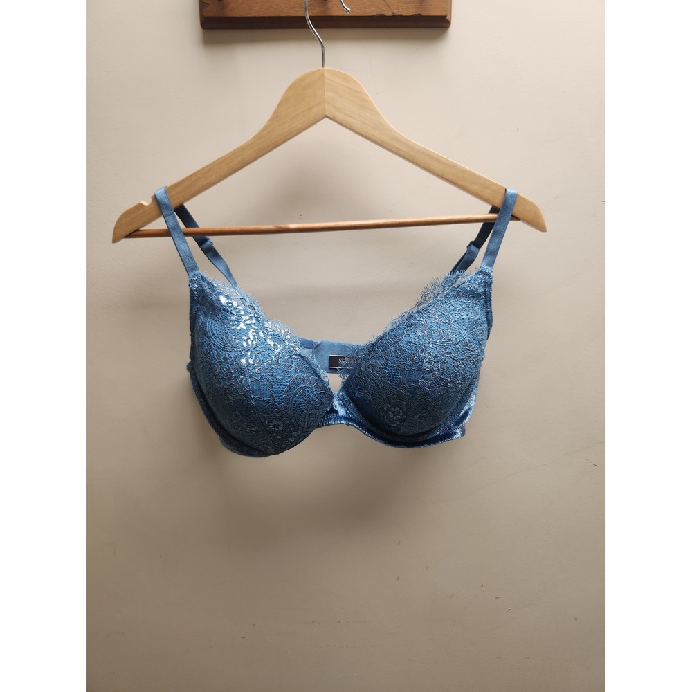 Victorias‎ Secret Dream Angels Demi Bra 36D Blue Silver Metallic Floral Lace